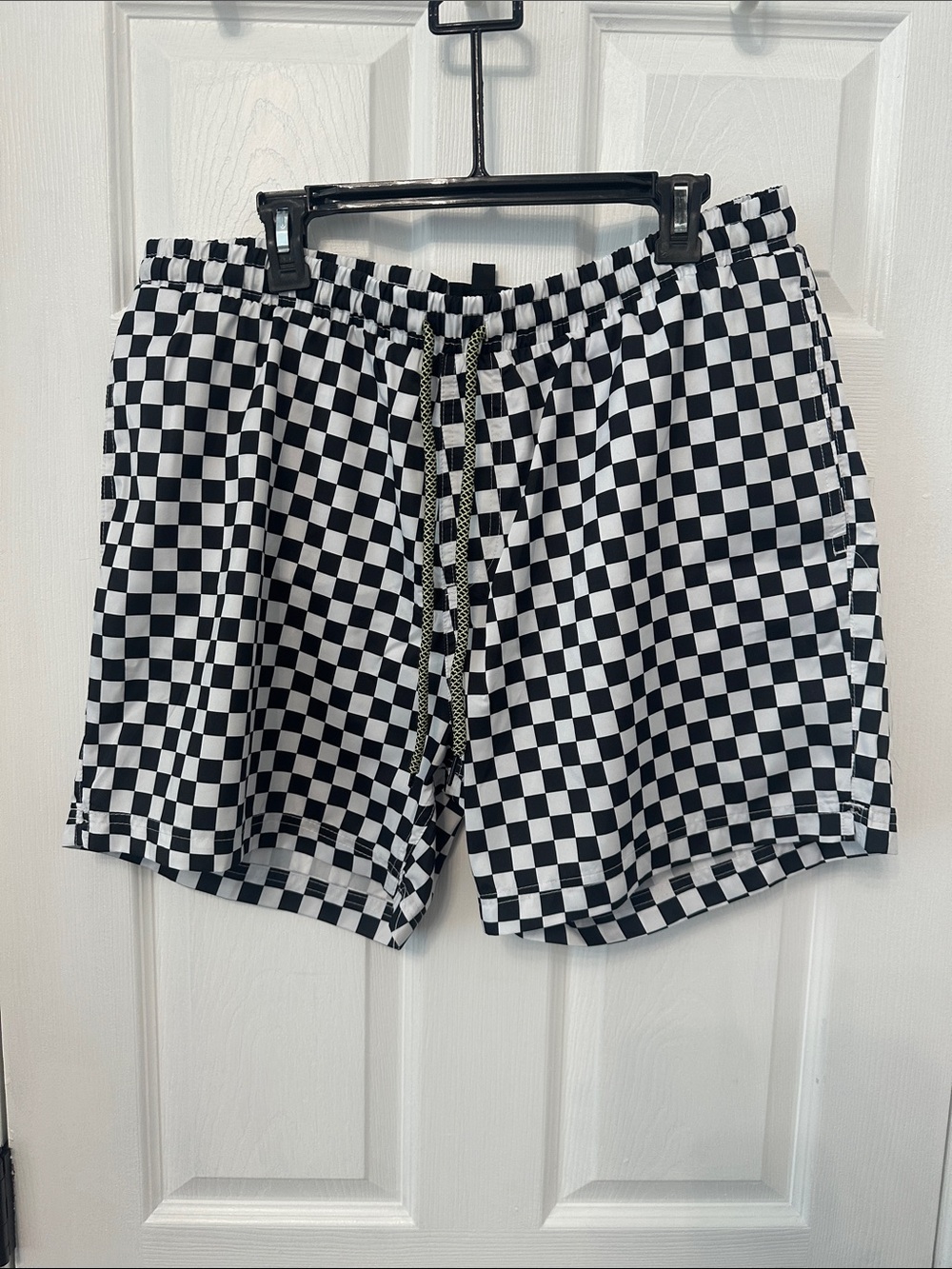 Men's Black & White Checkered Swim Trunks worn once